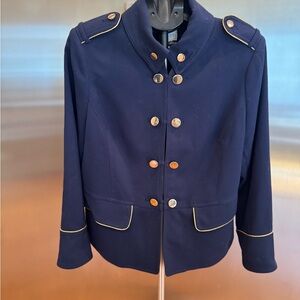 Chico's Navy Pea Coat with Gold Accents